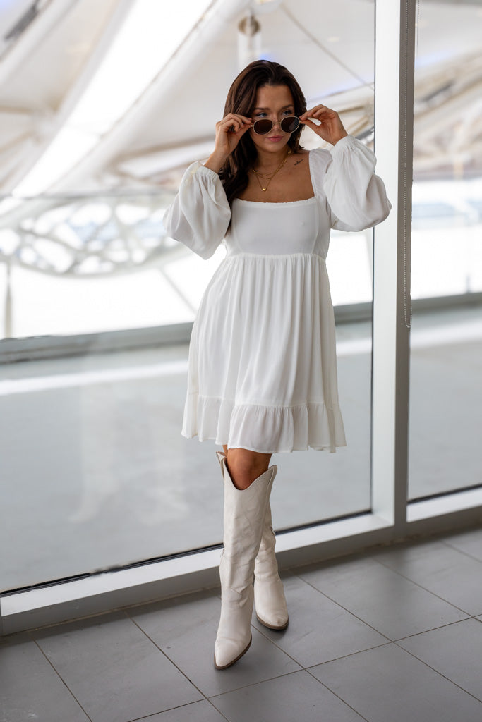 NEW TAYA BABYDOLL MINI DRESS (WHITE) | BEST SELLER