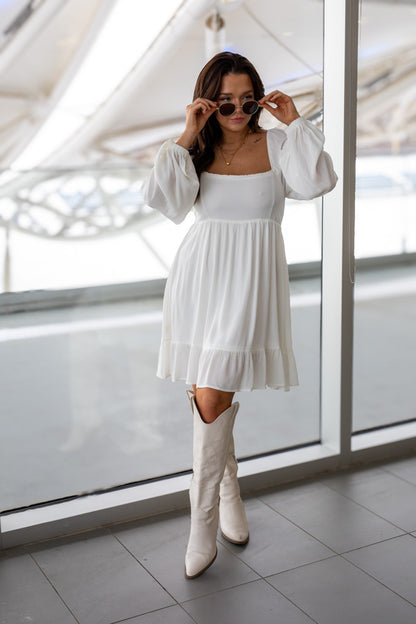NEW TAYA BABYDOLL MINI DRESS (WHITE) | BEST SELLER