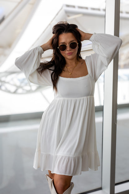 NEW TAYA BABYDOLL MINI DRESS (WHITE) | BEST SELLER