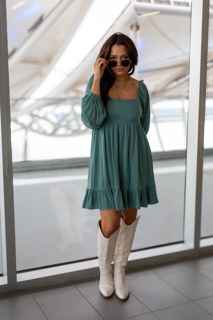 NEW TAYA BABYDOLL MINI DRESS (SAGE GREEN) | BEST SELLER