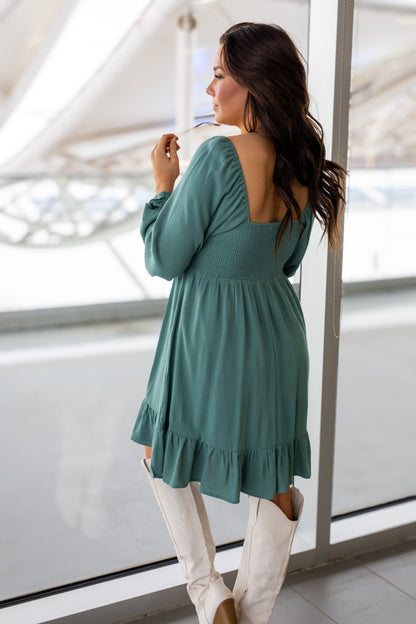 NEW TAYA BABYDOLL MINI DRESS (SAGE GREEN) | BEST SELLER
