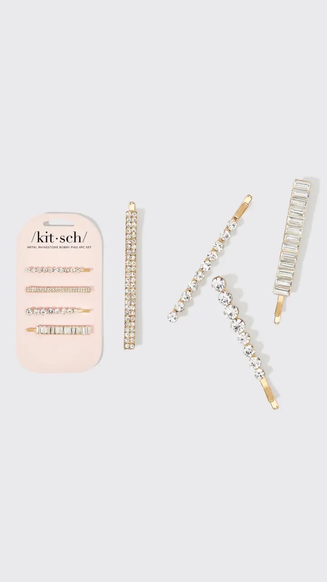 METAL RHINESTONE ASSORTED BOBBY PINS 4PC SET - GOLD | KITSCH