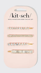 METAL RHINESTONE ASSORTED BOBBY PINS 4PC SET - GOLD | KITSCH