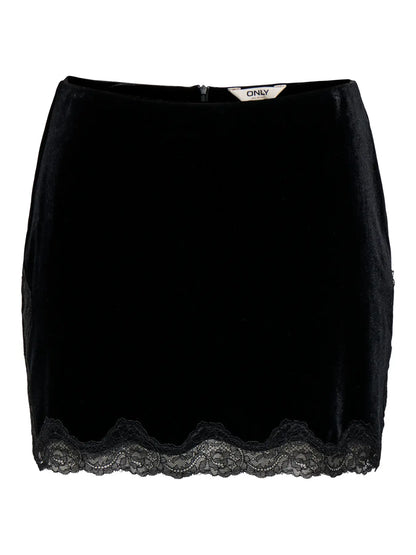 EZZIA SHORT VELVET LACE SKIRT (BLACK) | ONLY