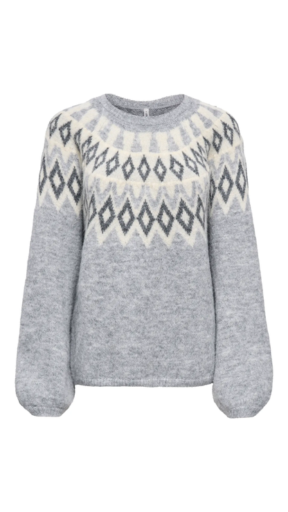 REYKJA  FAIR ISLE O-NECK (GREY) | ONLY