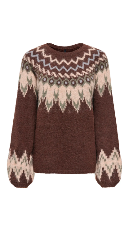REYKJA  FAIR ISLE O-NECK (BROWN) | ONLY