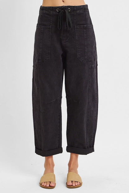 DEMI HIGH RISE CROP WIDE BARREL CARGO POCKET PANTS