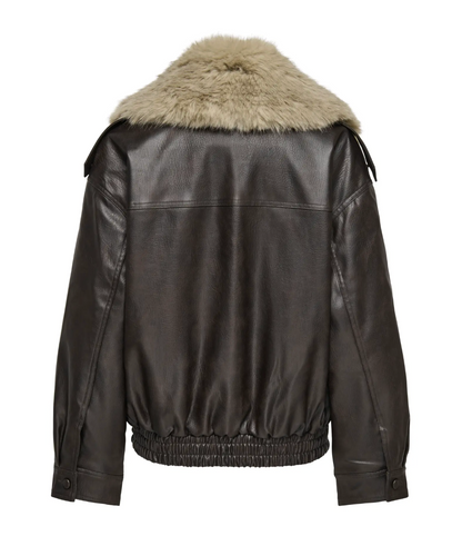 KIM MIX FAUX LEATHER FUR JACKET| COFFEE (ONLY)
