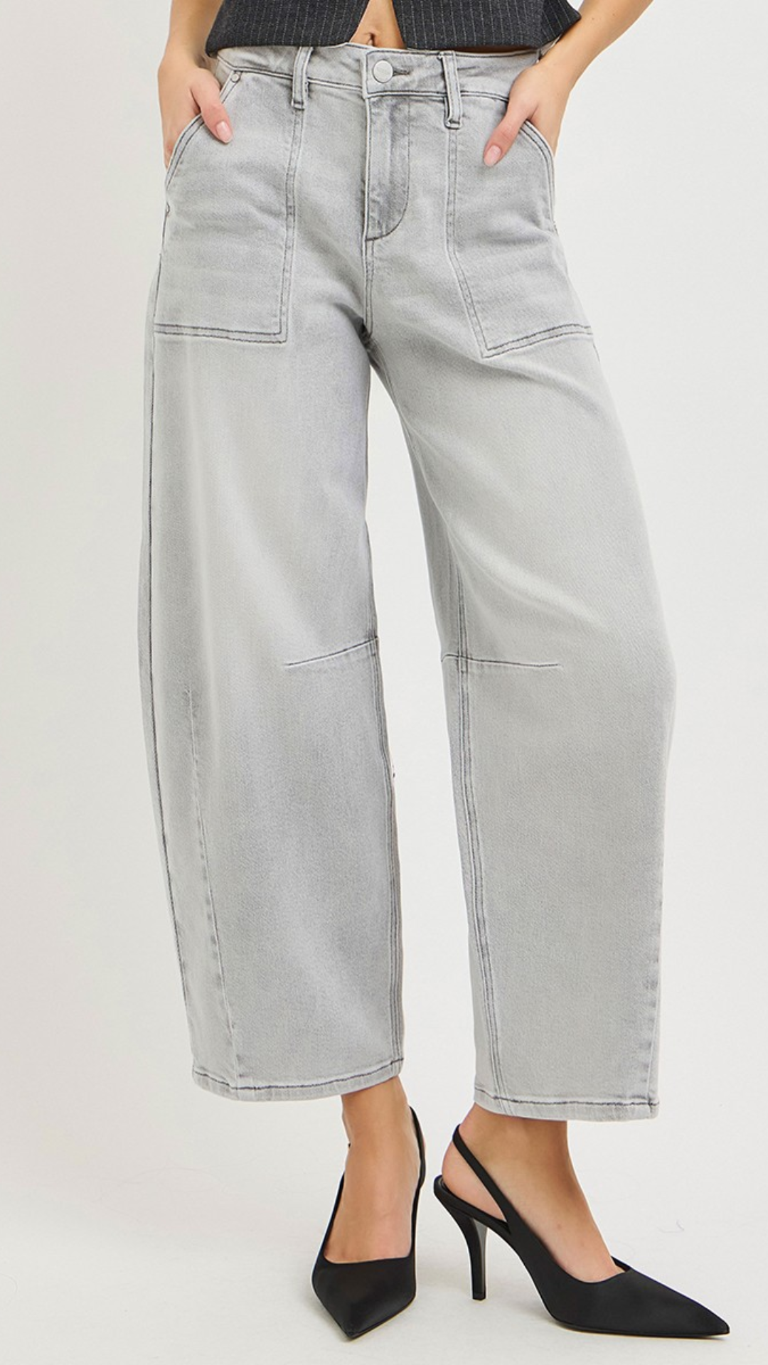 SLOUCHY CROPPED BARREL JEANS (GREY)