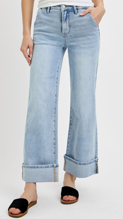 TARAH TUMMY CONTROL HIGH RISE ANKLE WIDE CUFFED JEANS