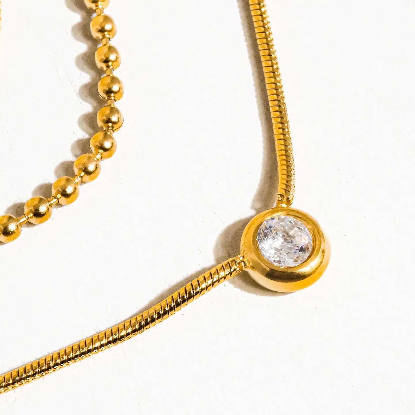 NEW PAULETTE 18K GOLD NON-TARNISH TRILAYER CZ CHAIN NECKLACE