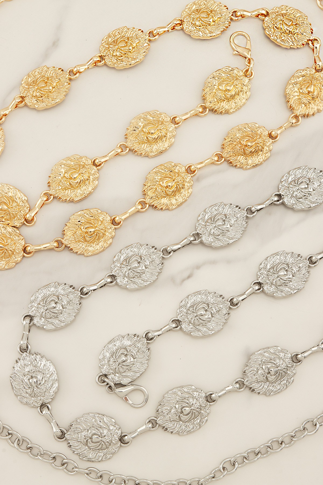 SMALL LION HEAD MEDALLION CHAIN BELT (GOLD)