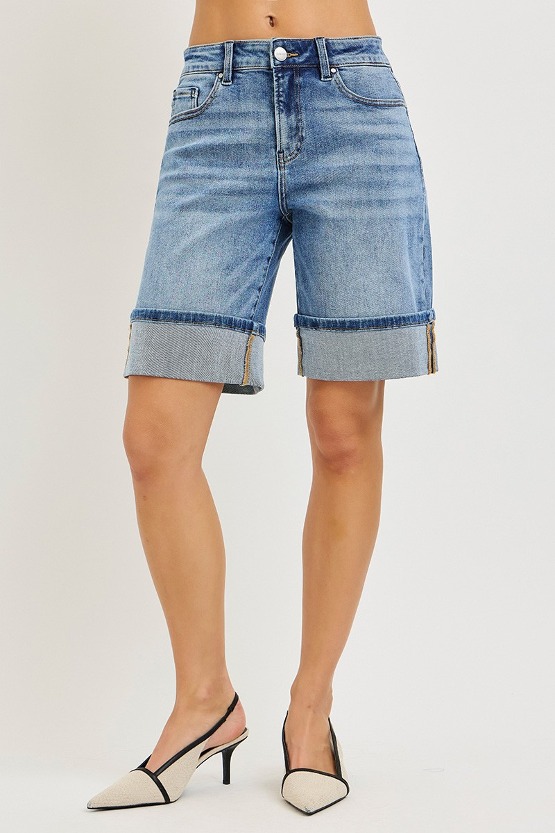 HIGH RISE MID LENGTH CUFFED SHORTS