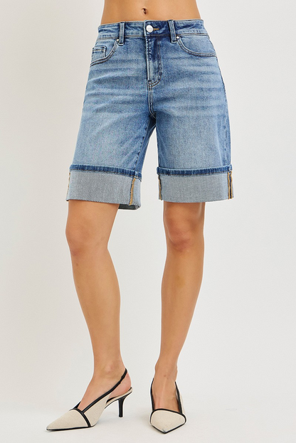 HIGH RISE MID LENGTH CUFFED SHORTS