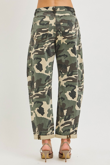 HIGH RISE ANKLE BARREL DOUBLE ROLL UP PANTS
