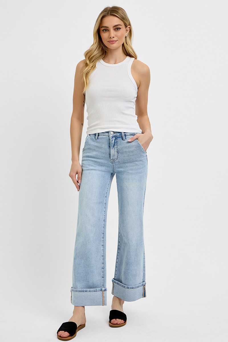TARAH TUMMY CONTROL HIGH RISE ANKLE WIDE CUFFED JEANS