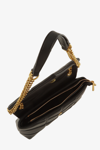 METAL LETTER ENGRAVED PU LEATHER HANDBAG (BLACK)
