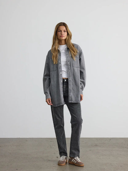 MALVA DENIM SHACKET COAT (GREY) | ONLY
