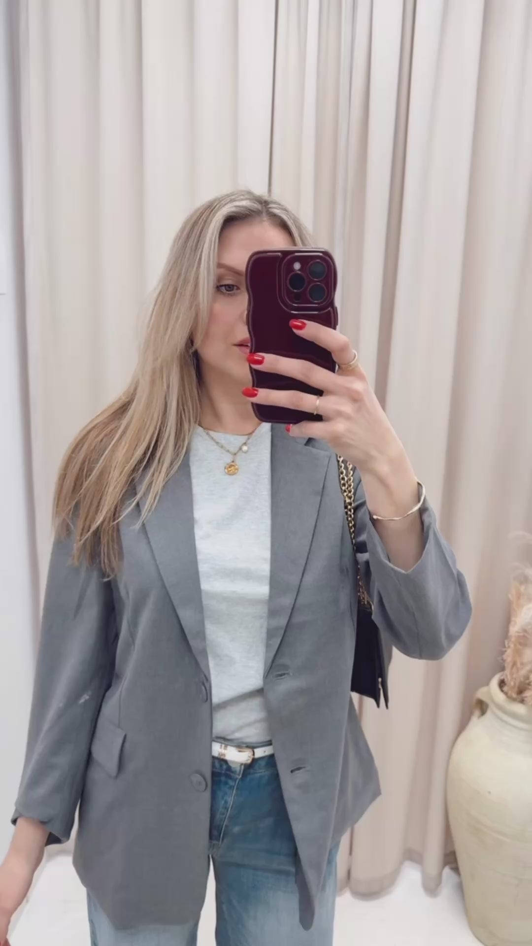 NEW STACEY BUTTON CLOSURE BLAZER (GREY)