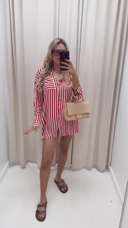 POPPY STRIPED SHIRT DRESS (RED)