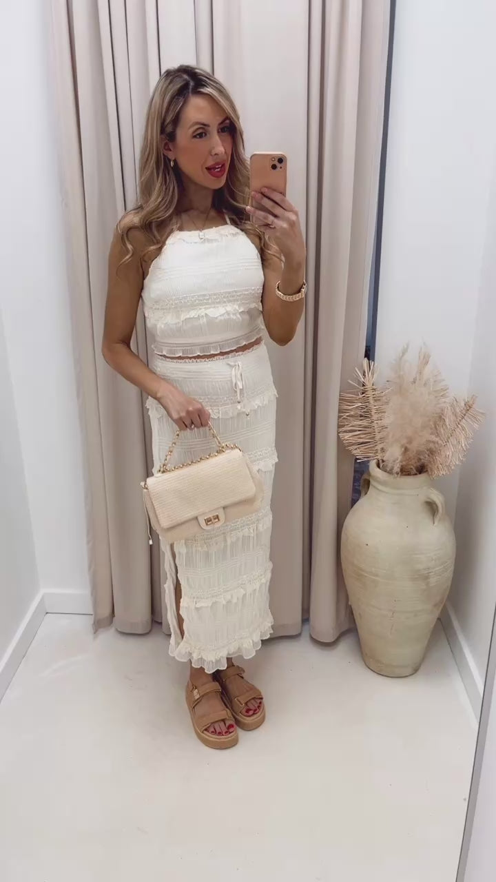 NEW LINDSAY TWO PIECE SKIRT SET (BEIGE)