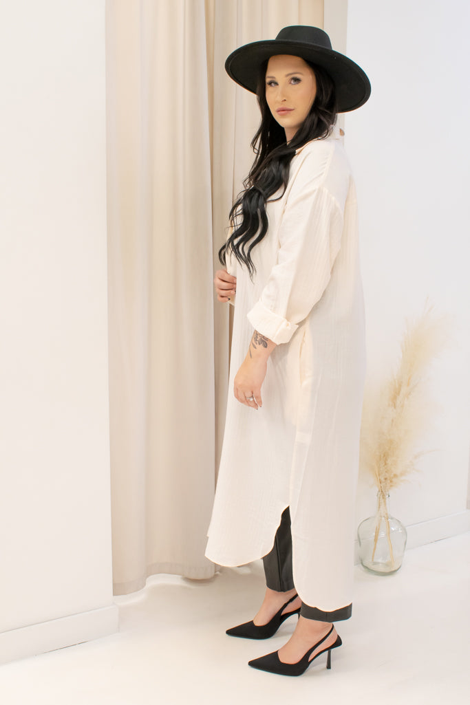NEW MARIE MAXI SHIRT DRESS BUTTON DOWN (CREAM)