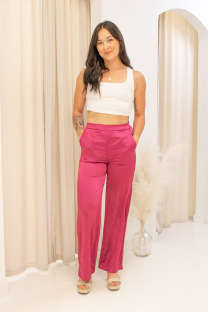 NEW ELLE SATIN TROUSERS (FUCHSIA)