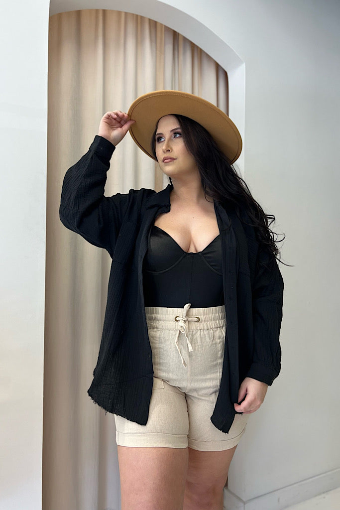 AVA LINEN SHORTS (CURVY) (BEIGE)